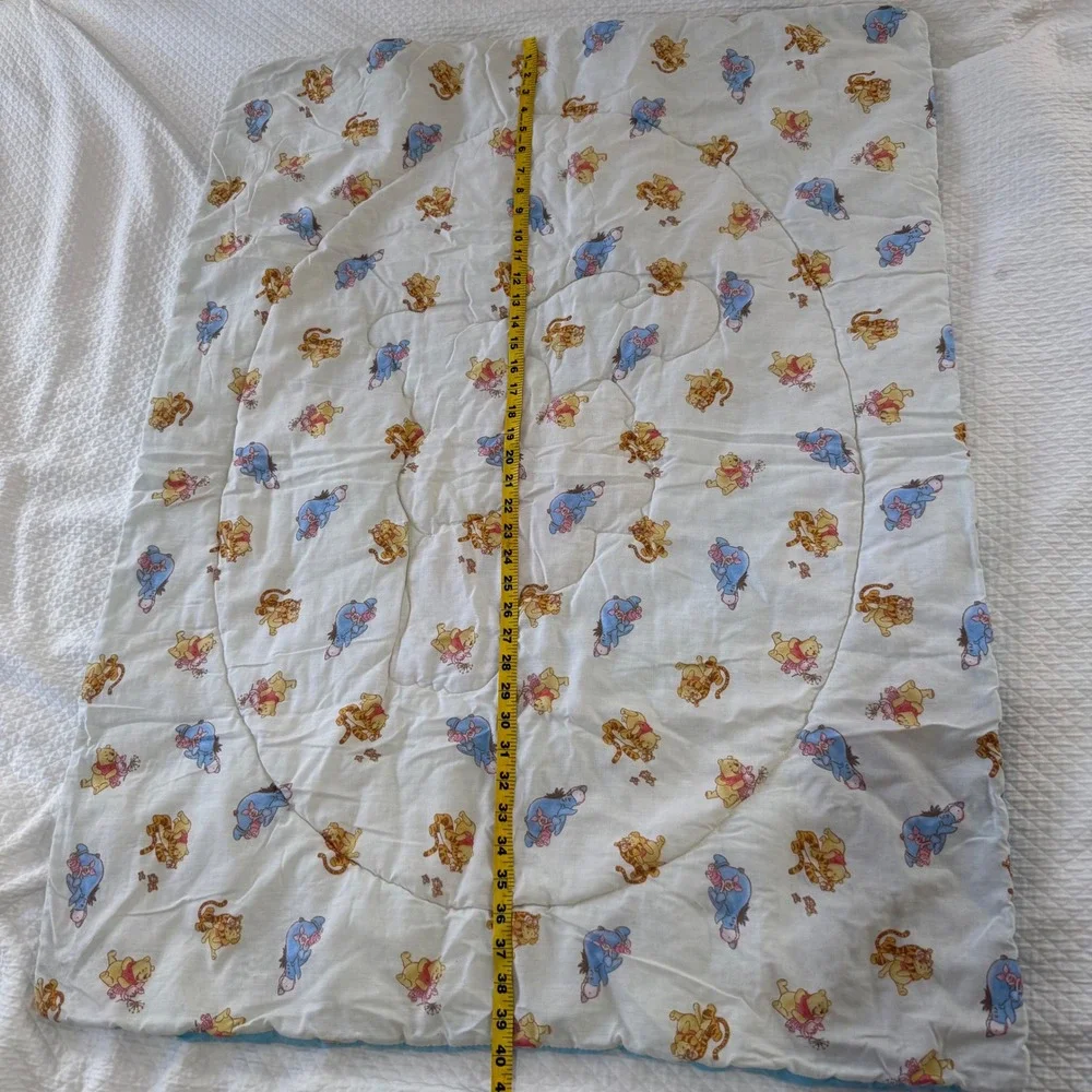 Disney Winnie the Pooh Baby Quilt Unisex Blue Green Blanket Reversible Vintage
